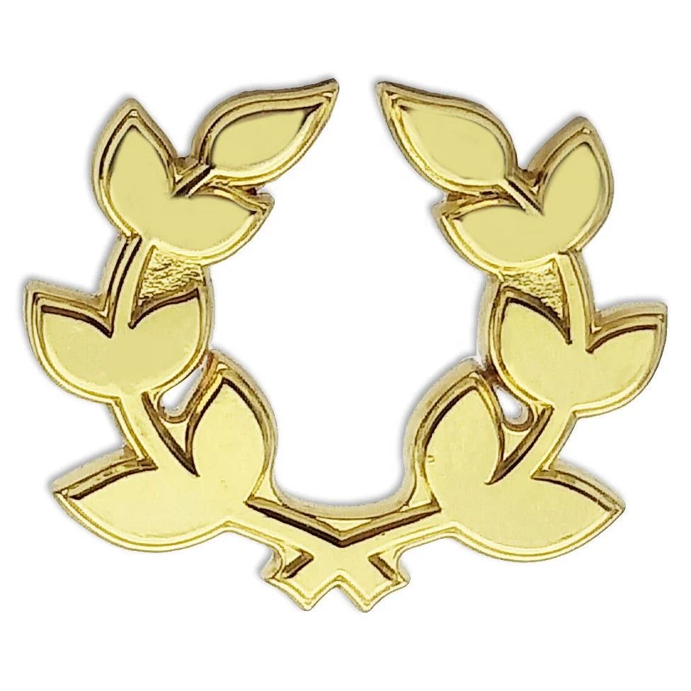 Manufacturer Custom Logo Zinc Alloy Die Casting Gold Plated Floral Theme Olive Branch Peace Badge for Art Collectible