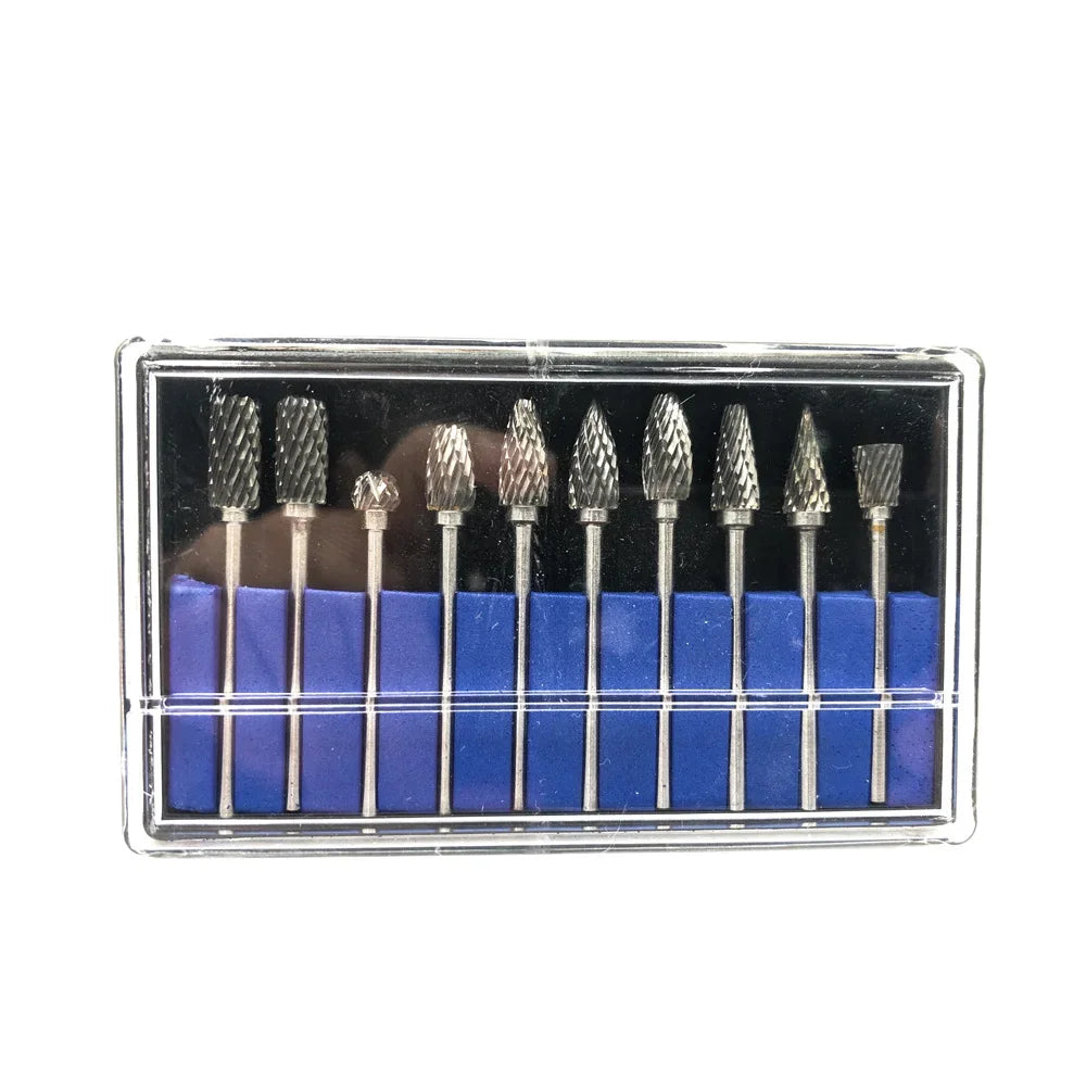 10pcs/Box Woodworking Metal Grinding Carving Rotary Files 2.35mm/3mm Shank Drill Bits Milling Cutter Tungsten Carbide Burr Set