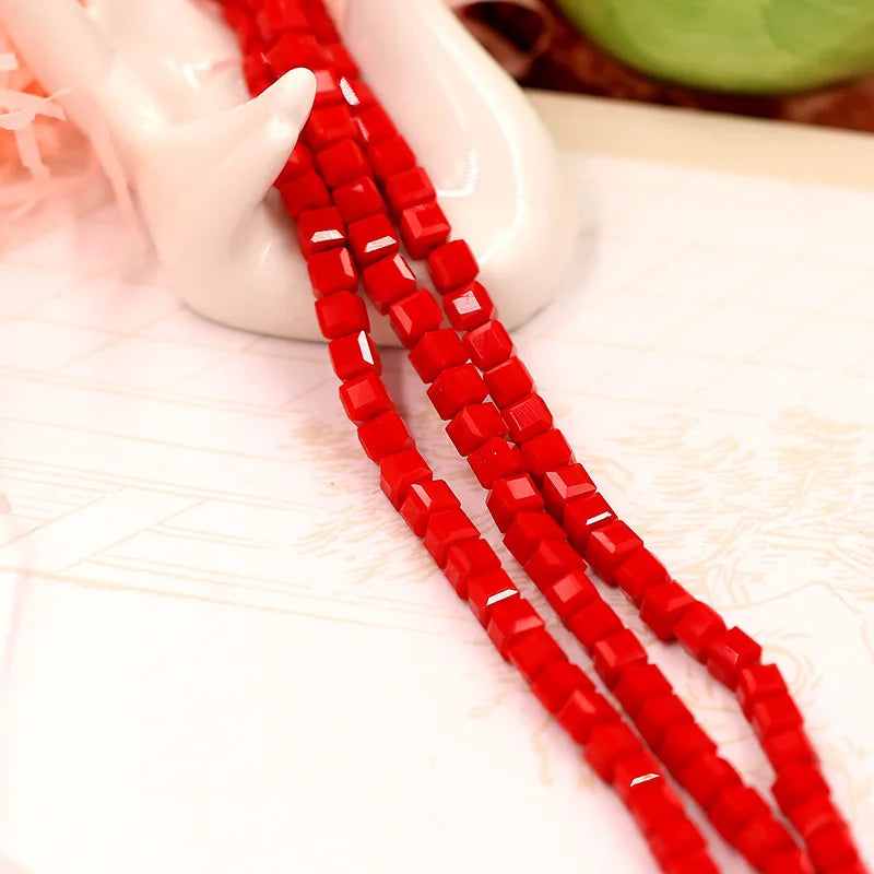 4mm Cube Square Glass Beads Faceted Crystal Loose Beads for Jewelry Making Bracelet