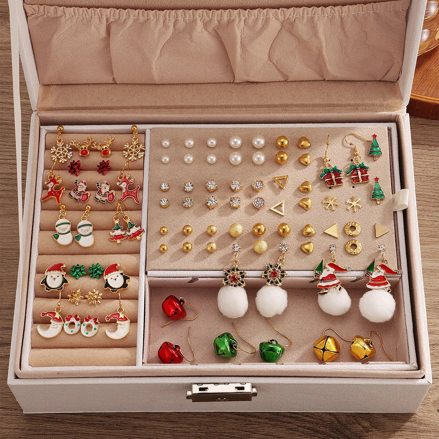 VKME New Christmas Decoration Pearl Hoop Stud Drop Earrings Set for Women Party Jewelry Heart Crystal Stud Earrings Without Box