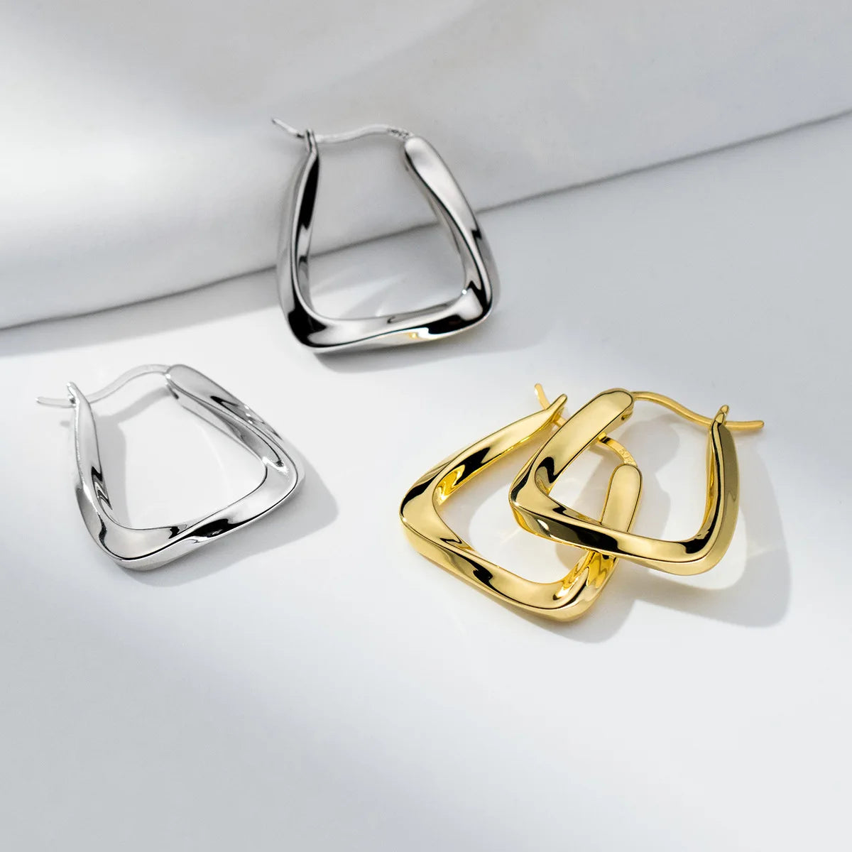 Fashion Chunky Earrings Jewelry 925 Sterling Silver Heavy Big Earrings Triangle Twist Punk Chic Gold Plated Hoop Earrings