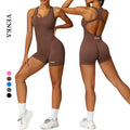 Ladies Gym Fitness Wear One Piece Bodysuit U Neckline Beautiful Back Tight Fitting Shorts Bikes Custom Yoga Workout Jumpsuit