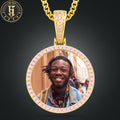 Iced Out Pink Stone Customized Logo Picture Necklace Charm Gold Plated Brass AAAAA Zircon Photo Pendant for Men