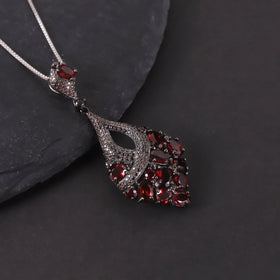 W0453 Abiding Custom Jewelry Cluster Designs 925 Sterling Silver Skilled Craftsmanship Natural Red Garnet Necklace Pendant