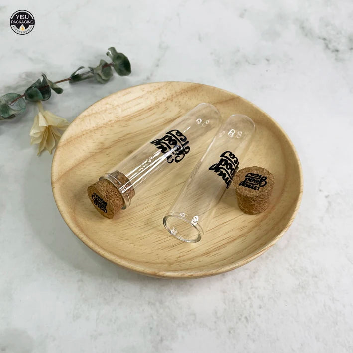 Borosilicate Glass Flat Bottom Pre Tube with Cork for Powder 20mm X 120 mm and More