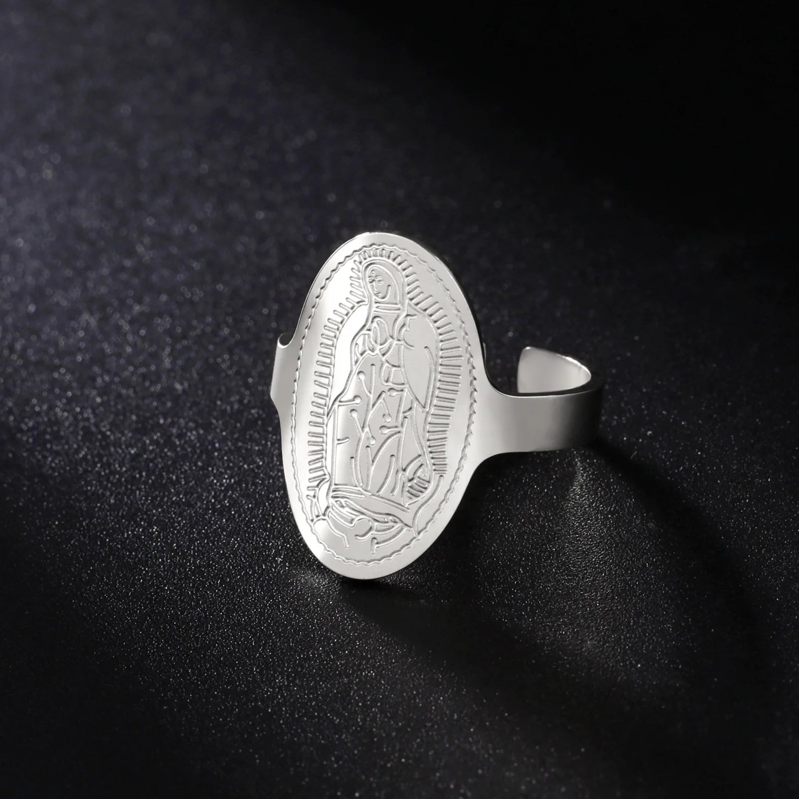 Virgin Mary Ring Women Religious Open Adjustable Finger Rings Mother of Jesus Catholic Blessed Stainless Steel Jewelry