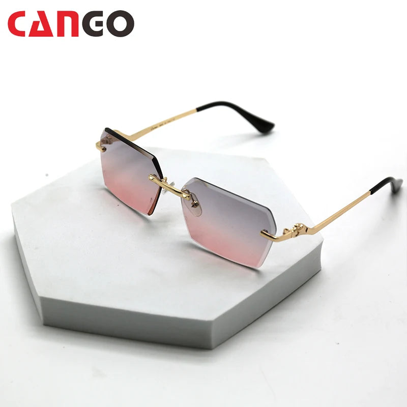 CANGO 2024 Fashion Luxury Women Custom Sunglasses logo Men Rimless Rectangle Designer Sunglasses Metal Frame Gradient Glasses