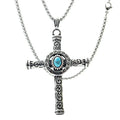 MECYLIFE Stainless Steel Retro Jewelry Vintage Turquoise Stone Pendant Christian Cross Necklace for Men