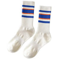 Four Seasons Cozy Black White Striped Letter Cartoon Crew Socks for Man Woman