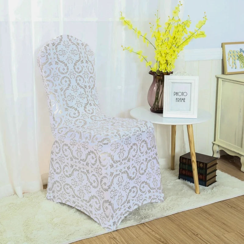 Metallic Bronze Gold Printed Wedding Jacquard Chair Covers Banquet Dining Chair Covers for Event