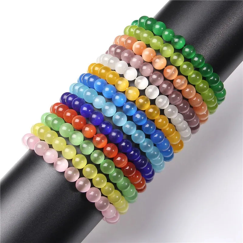 8mm Multi-Color Cat's Eye Stone Bead Bracelet for Women Glass Beads Stretch Bracelet with Cat Eyes Crystal Gemstone for Gift