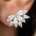 Huitan Exquisite Flower Leaves Design Marquise Cut Crystal Zircon Earrings Silver Plated Bridal Wedding Pendant Earrings Custom