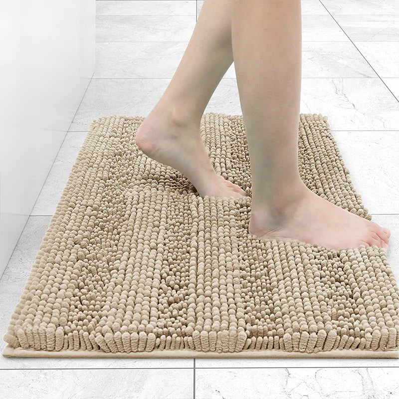 In-Stock Customized Extra Soft Microfiber Chenille Eco-Friendly PVC Backing Machine Made 1800gsm Slip Resistance Solid Bath Mat