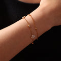 New Dainty 18k Gold Plated Stainless Steel White Shell Mini Flower Zircon Charm Pendant Two Layered Bracelet for Ladies Mother