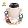 Heat Insulation Reusable Coffee Tea Cup Holder Strap Handle Cup Cover Portable Pu Leather Cup Sleeve With Chain