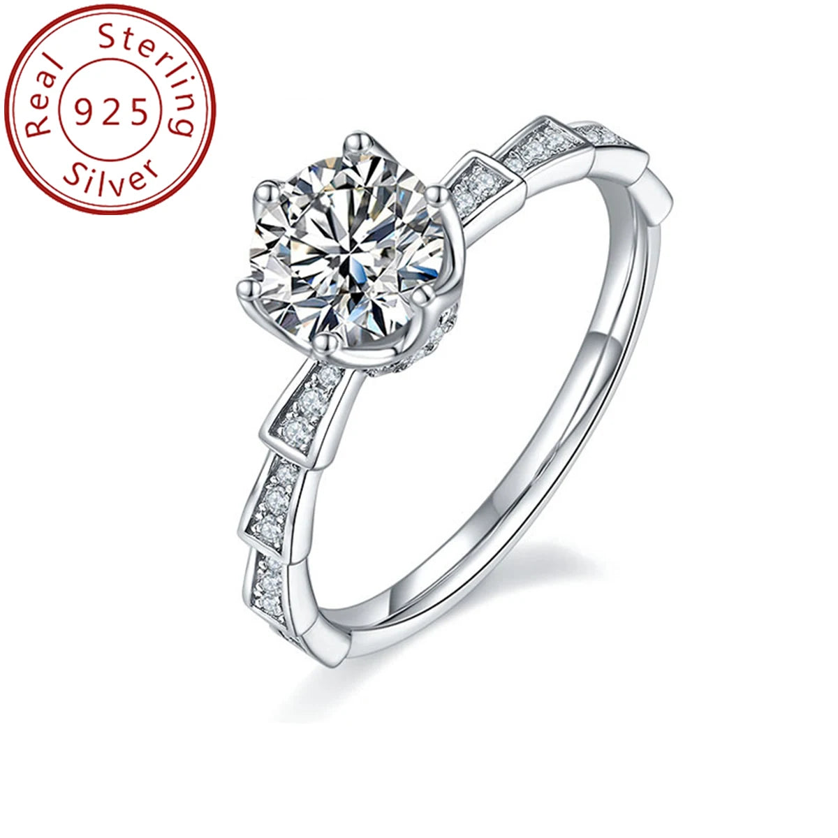 Wholesale Pure S925 Sterling Silver Gra Diamond Moissanite With Small Zircon Resplendent Ring Wedding Fine Jewelry for Women