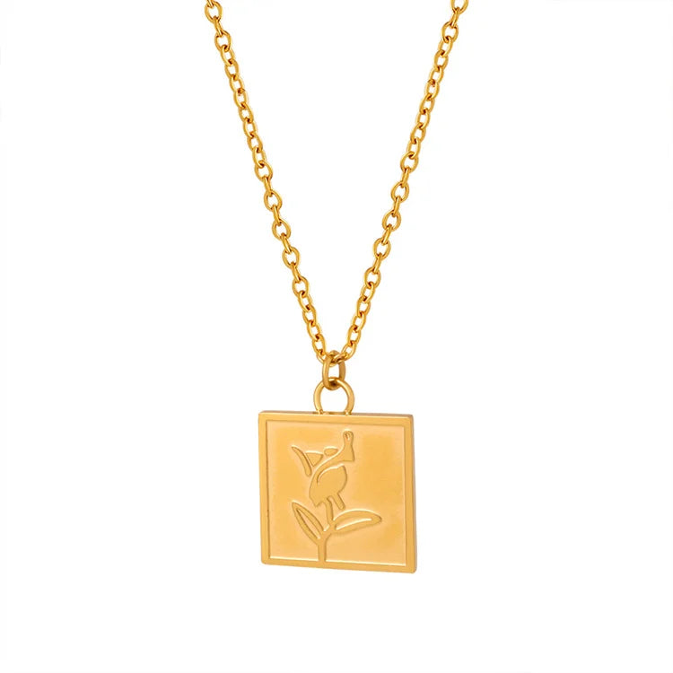 Tarnish free jewelry women choker necklace stainless steel square flower pendant necklace