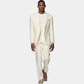 Creamy White Linen Business Gentleman Man Slim Single-breasted Suit