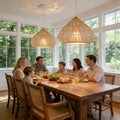 Large 60cm Rattan Pendant Light Boho Wicker Chandelier Hand Woven Farmhouse Hanging Lamp for Kitchen Island Dining Room