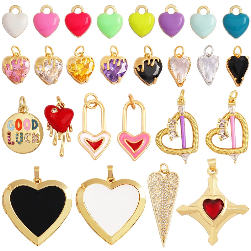 Trendy Love Heart Enamel Zircon Charm Pendant18K Gold Plated ColourNecklace Bracelet Handmade Jewelry Accessories Supplies M69