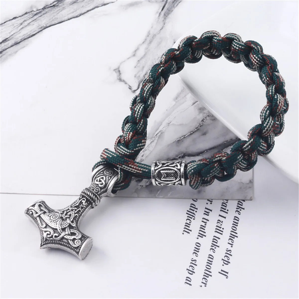 Men Fashion Vintage Norse Viking Thor Hammer Anchor Charm Bracelet Handmade Parachute Cord Bangle