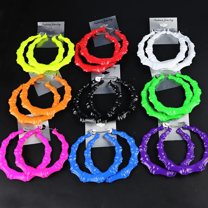 Neon Color Punk Big Hoop Earrings Bulk Pendiente Large Bamboo for Women Gold Environmental Friendly MST Party Earrings Geometric