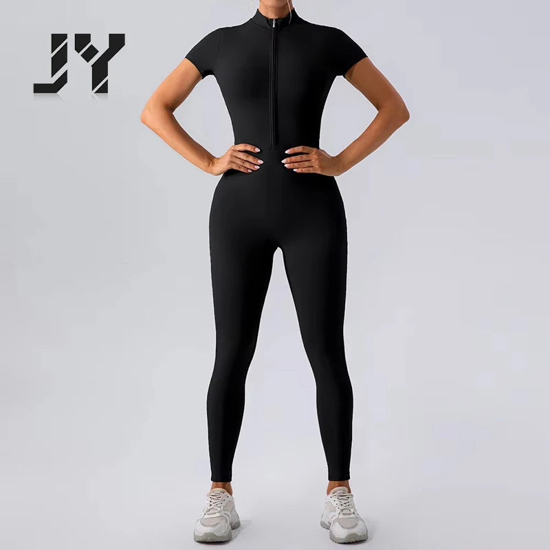 Joyyoung Women Compression Comfort Front Zipper Stretchy Lightweight Yoga Jumpsuit
