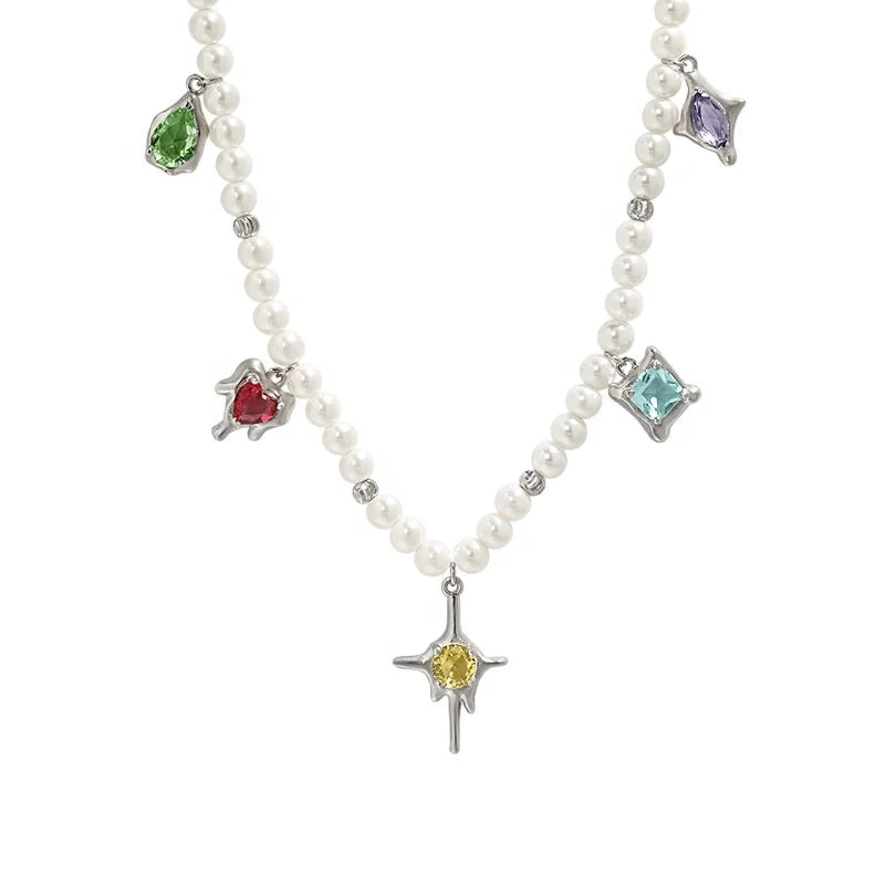 Wuqie Luxury Pearl Shell Beads with Color Zircon Pendant Necklace for Women Choker Necklace Jewelry Gift