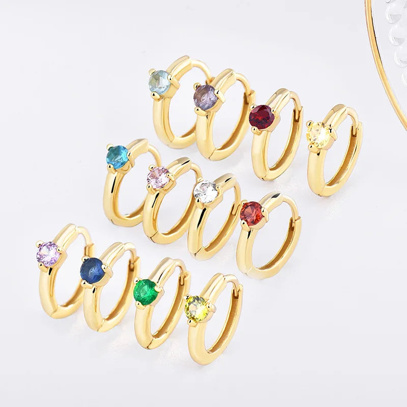 Wholesale Fashion Jewelry 925 Sterling Silver 12 Month Birthstone Gold Plated Hoop Earring Jewelry for Women