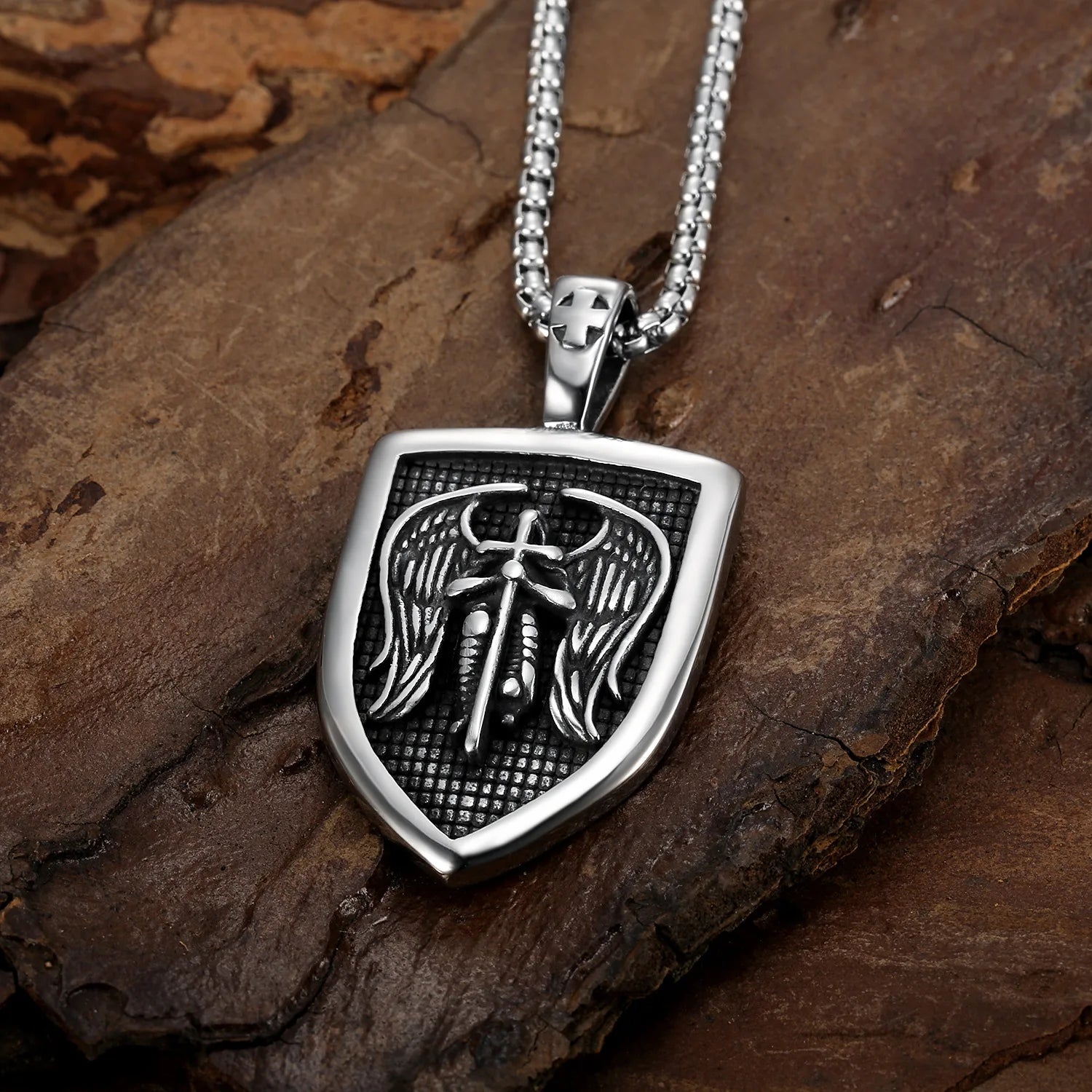 Stainless Steel Saint Michael the Archangel Sword Pendants Necklace for Men Women