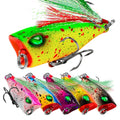 SNEDA 43mm 4g 6 Colors 3D Eyes Treble Feather Hooks Popper Lure Top Water Fishing Lure Hard Bait Fishing Popper