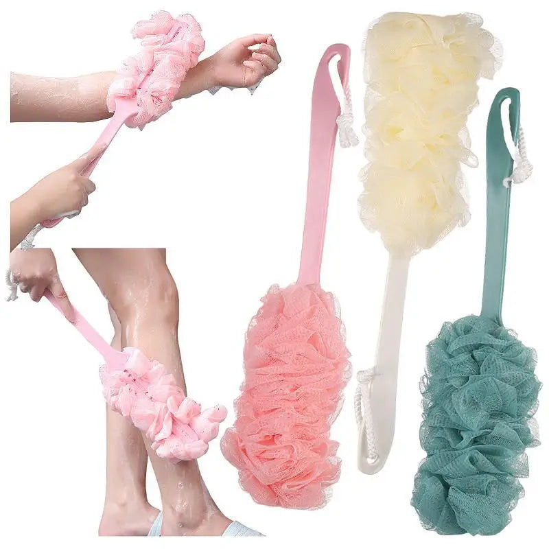 Pink White Green Sponge Long Soft Hair Bath Brush Doubleside Rub Shower Baby Brush Back Scrubber Exfoliating Tool