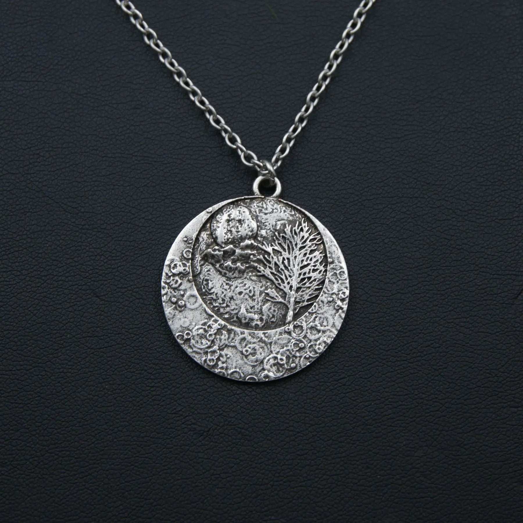 Dark Side of the Moon with Osmanthus Tree Pendant Necklace for Men and Women Commemorative Jewelry Accessories