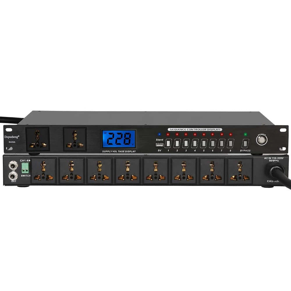 Depusheng D428A Professional 10 Channels Power Sequencer Controller with Display Monitor for KTV Commercial Concert Meeting