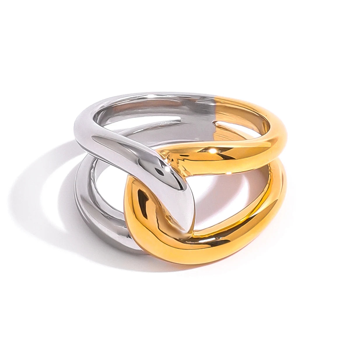 N&S Trendy 18K Gold Plated Titanium Stainless Steel Open Ring Irregular Twisted Design with Gold-Silver Mixed Color Size 7