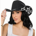 Felt Fedora Western Cowboy Hat Gus Buckle Belt Bling Rhinestone Rolled up Star Rodeo Cowgirl Hat for Women Men