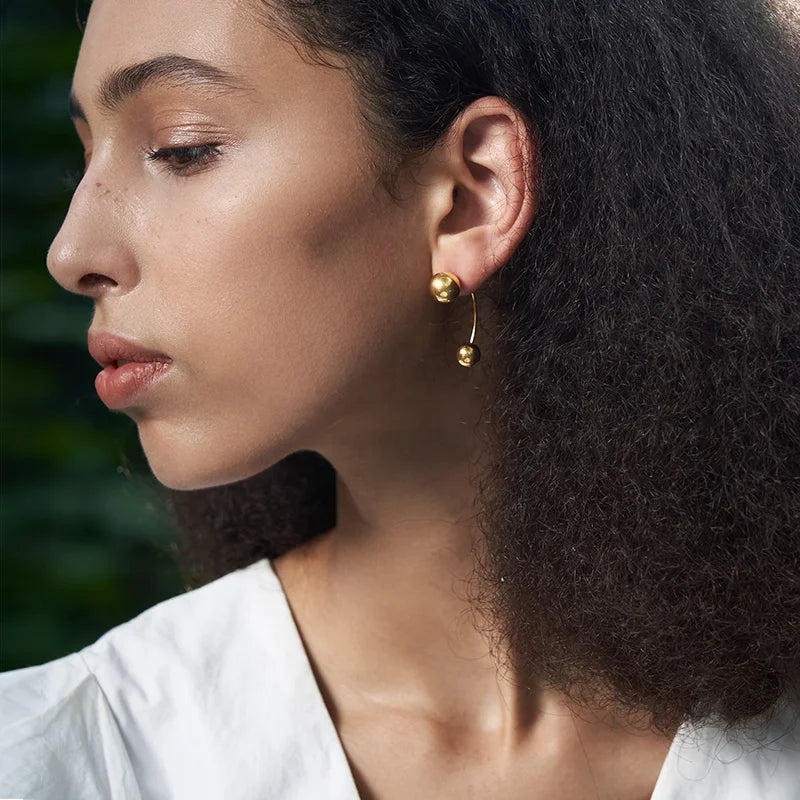 PVD 18K Gold Plated Stainless Steel Jewelry Gold Color Bead Ball Ear Stud Accessories Earrings E211255 MegaBDM