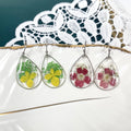 Summer Fashion Jewelry Supplier Water Drop Shape Stainless Steel Hook Oval Resin Real Dried Flower Earring