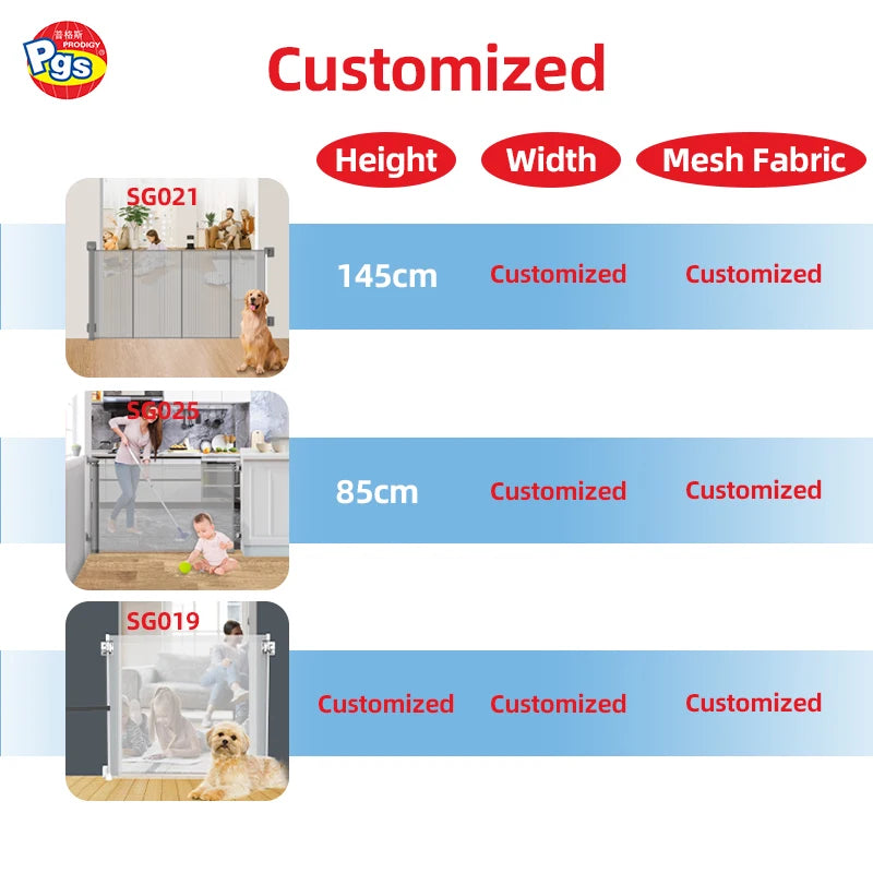 Factory Direct OEM ODM Custom Height Width Mesh Fabric Retractable Baby Gate for Toddlers and Dogs