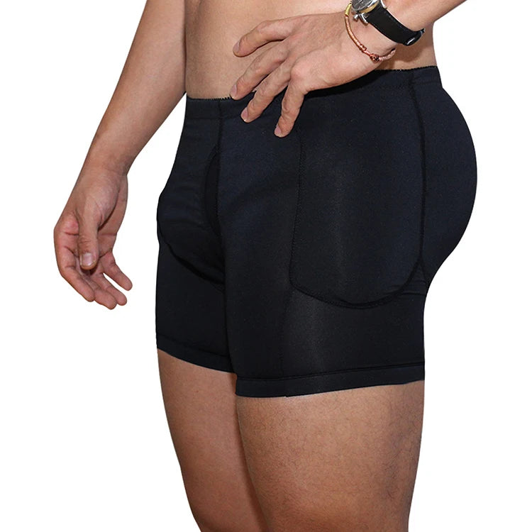 Men's Mid-Rise Padded Underwear Briefs Breathable Butt Booster Hip Enhancer with 4 Detachable Pads Boxers