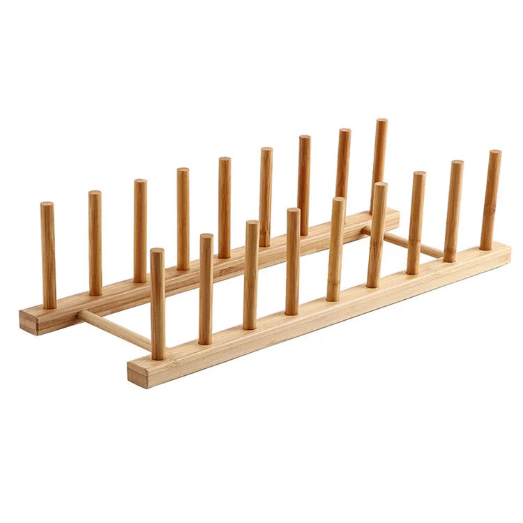 Bamboo Wood Dish Rack Holder Plate Bowl Cup Book Pot Lid Cutting Board Drying Rack Stand Drainer Storage Organizer