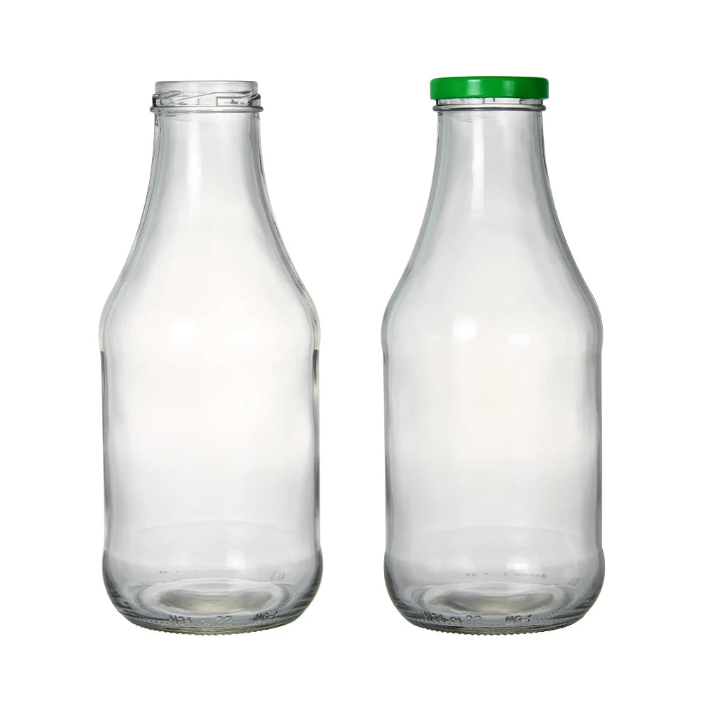 986ML Clear Round Beverage  Kombucha 33ozJuice Glass Bottle with Metal Cap