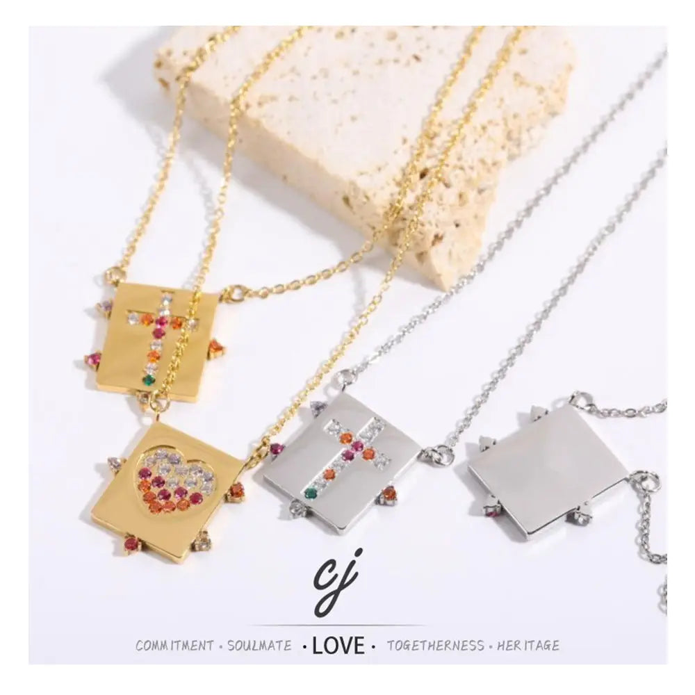 Carline Wholesale 18k Gold Plated Stainless Steel Zircon Necklaces Link Chain for Women Cross Necklace love Heart Necklace