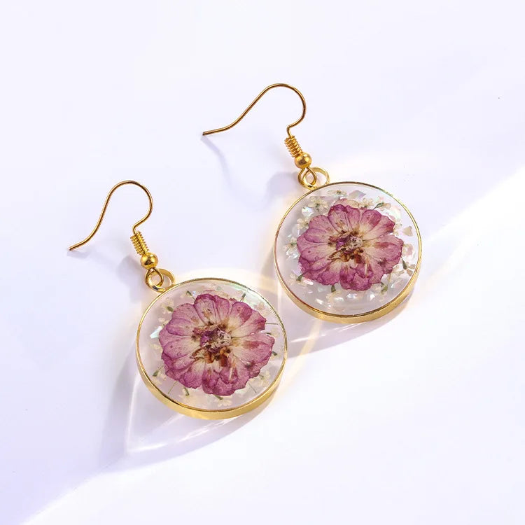 New Trendy Diy Jewelry Stainless Steel Hook Transparent Handmade Resin Real Flower Earrings for Women Girl