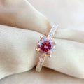 Round Brilliant Cut Moissanite Wedding pink Rose Gold Plated 925 Iced Out Ring Sterling Silver Red Moissanite Ring for Women