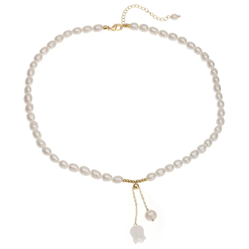 Wholesale Small Rice Pearl Necklace Design Freshwater Pearl Jewelry 18k Gold Plated Rice Bead Freshwater Pearl Necklaces