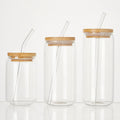 Factory Direct Sales Glass Cup Empty Coffee Cup Water Cup with Bamboo Lid and Straw