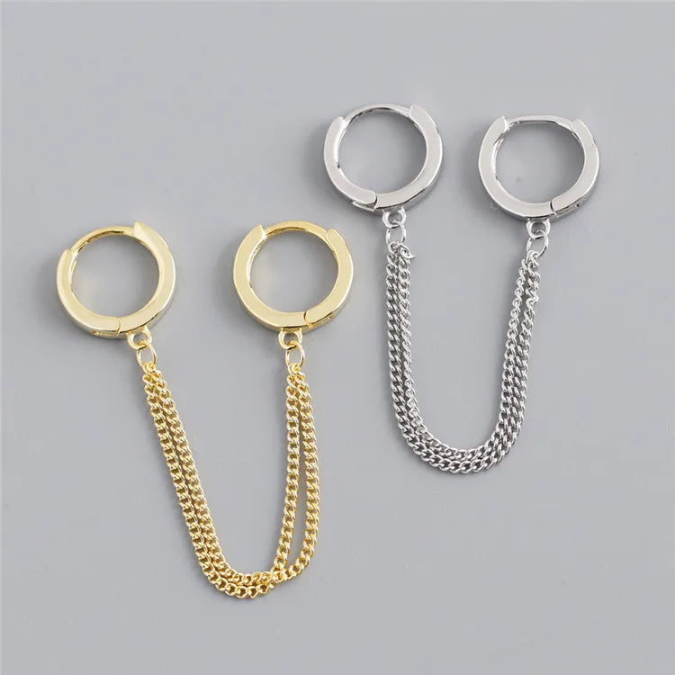 SP Luxury Fashion Simple 925 Sterling Silver 18K Gold Plated Long Tassel Chain Hoop Earring Single Piece