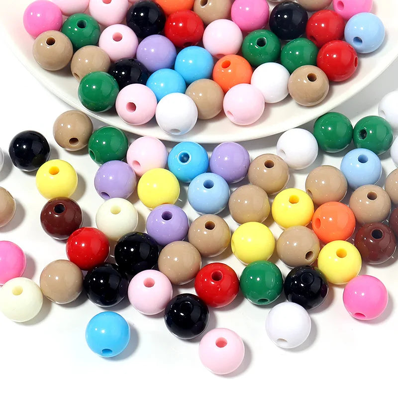 100pcs/bag Solid Color Acrylic Straight Hole Beads Macaroon Mickey Christmas Color Series Handmade Beads