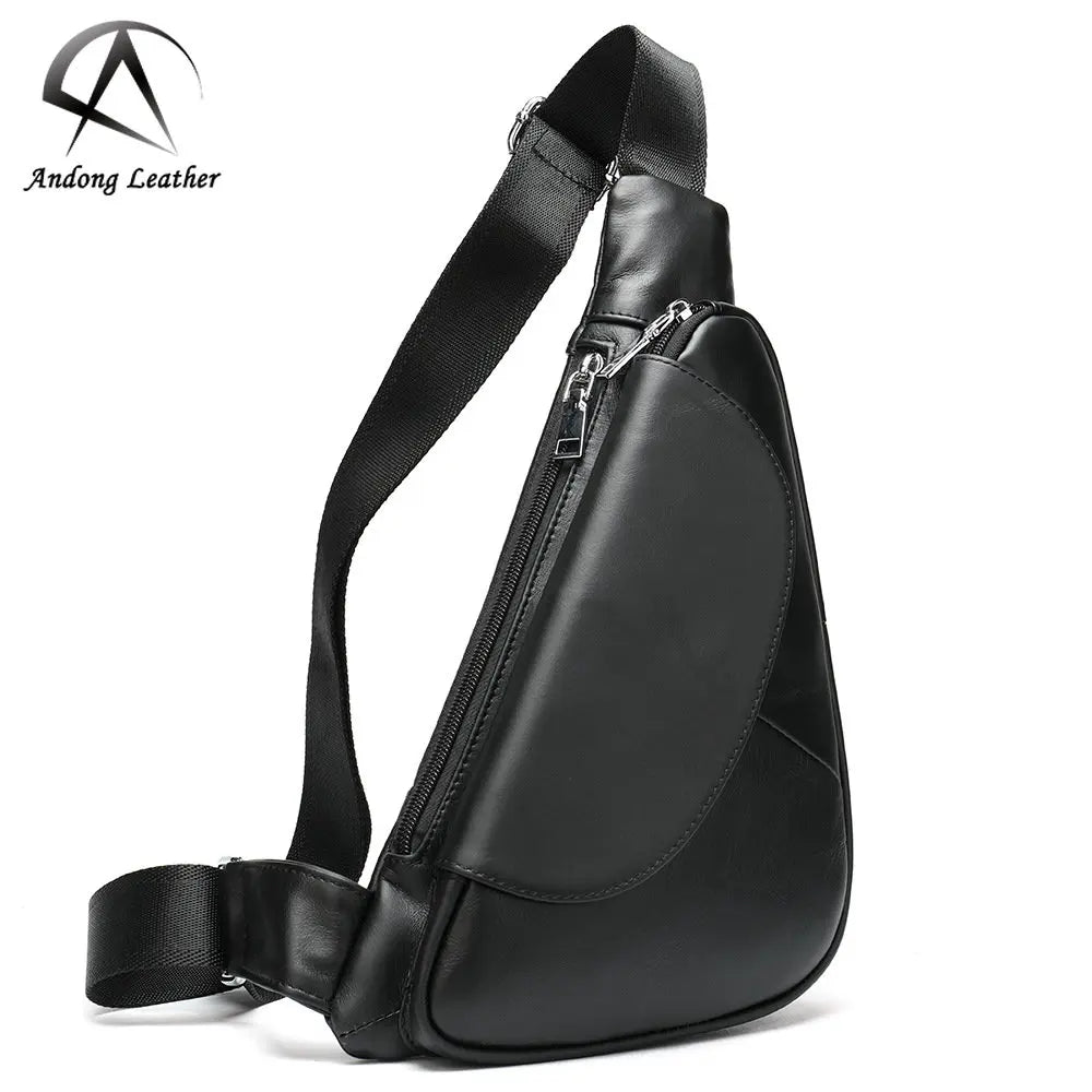 Andong Men Chest Bags European Genuine Cow Leather Shoulder Sling Bag Casual Triangle Business Man Pocket Retro
